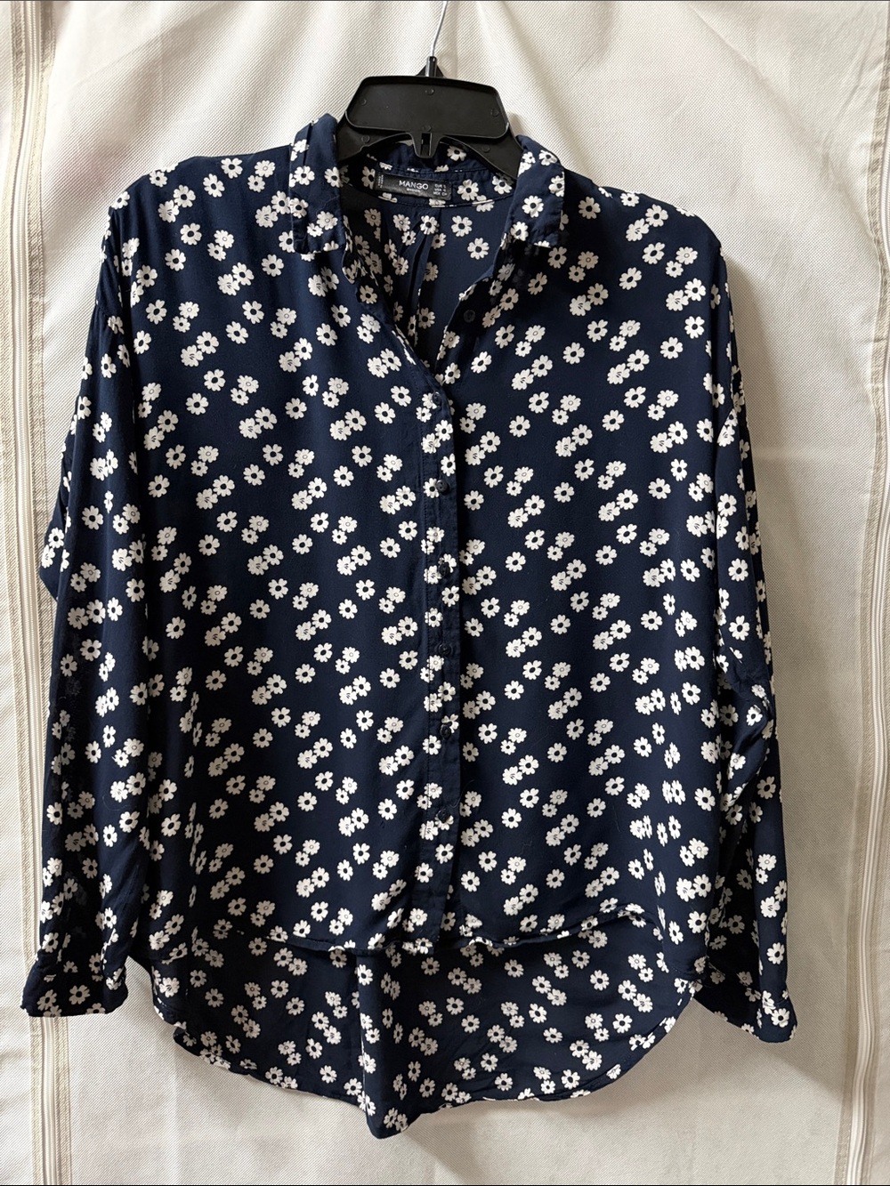 Mango Navy Blue Floral Button-Up Blouse